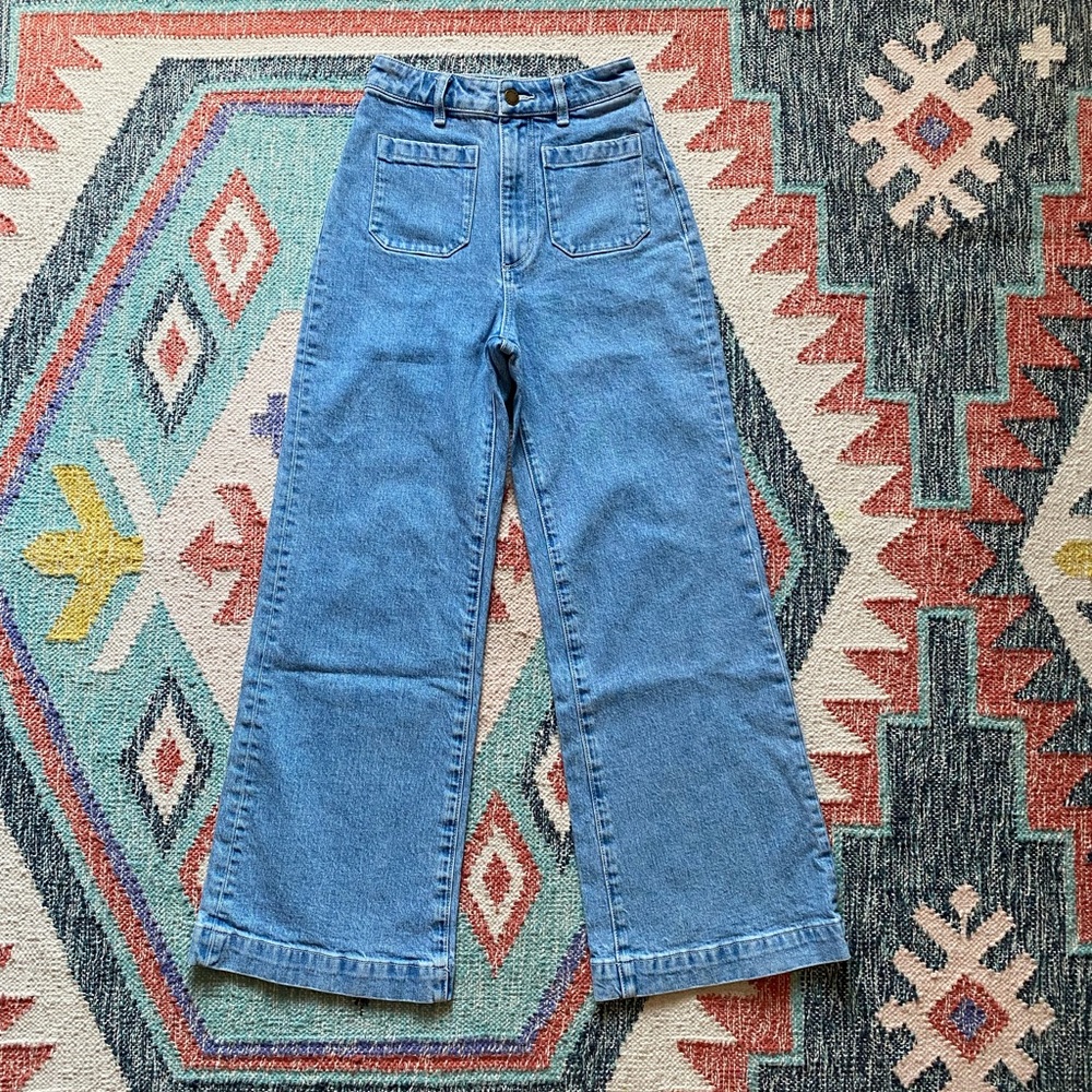 Rolla’s high rise wide leg sailor jeans, size 24, inseam 27”